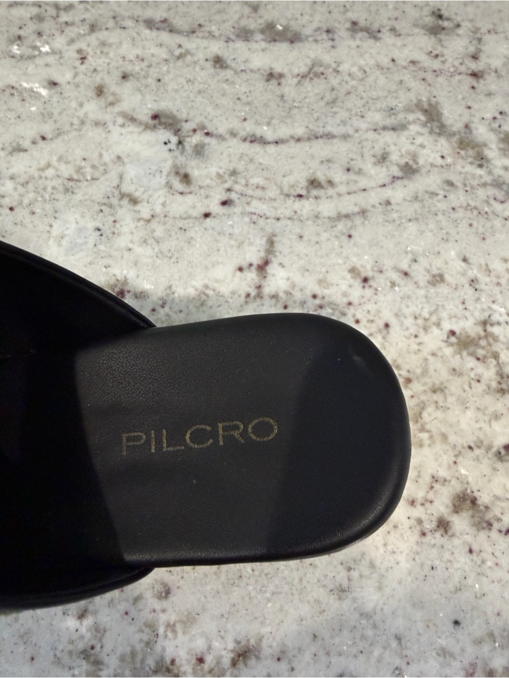 Pilcro Black Slide Sandals with Gold Logo - Picture 2 of 3